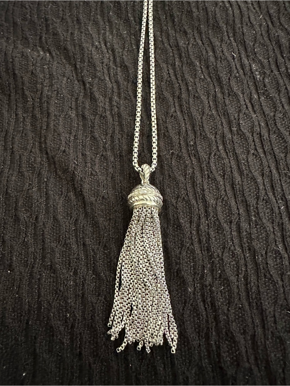 David Yurman Diamond Silver Tassel Pendant Necklace